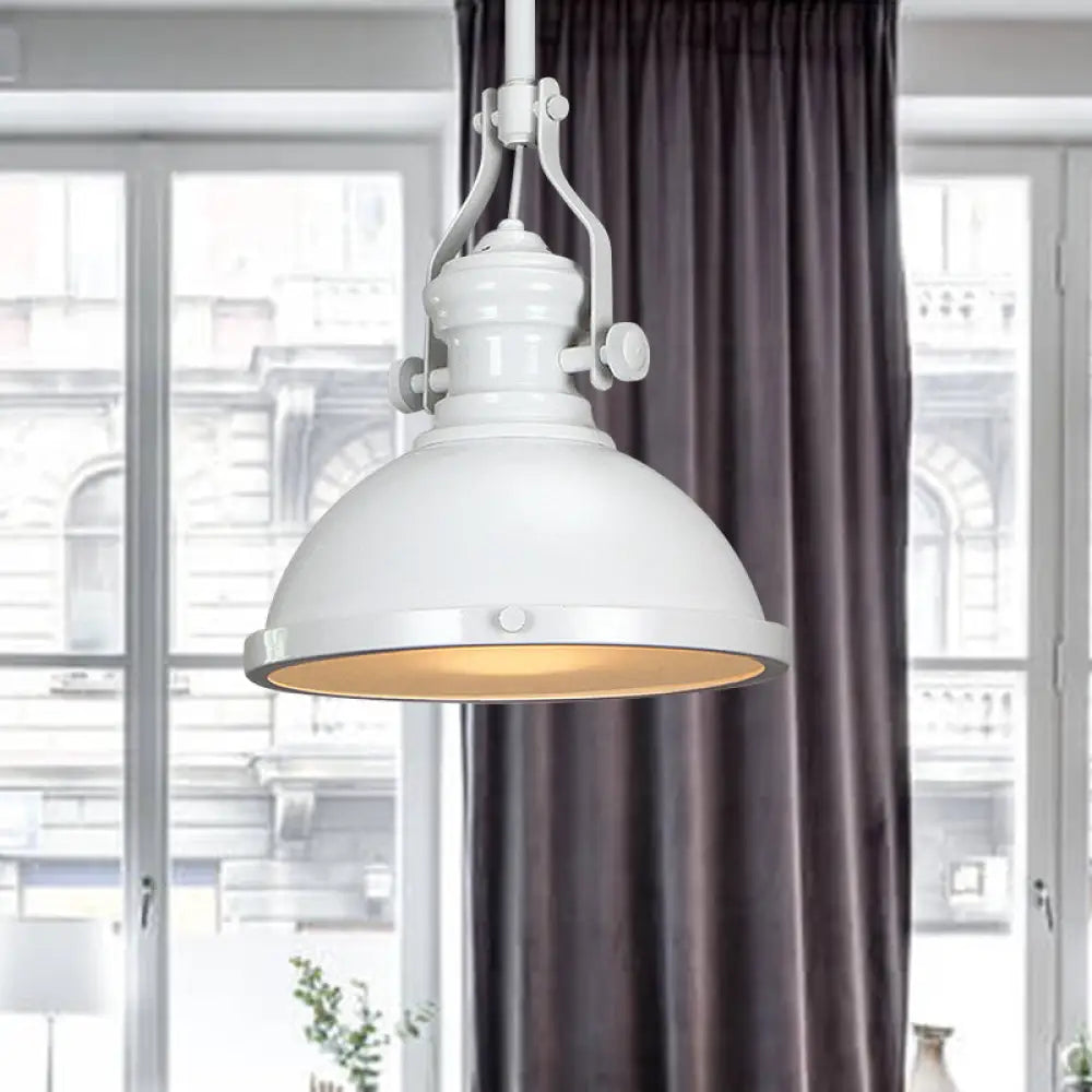 Vintage Metallic Dome Pendant Light - Black/White/Purple Finish With Glass Diffuser