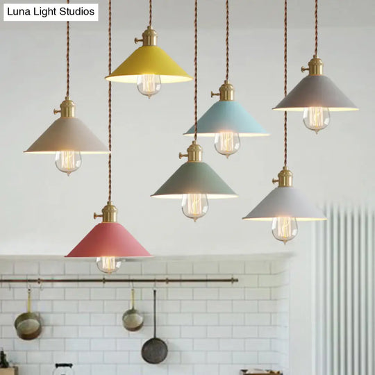 Vintage Metallic Hanging Lamp With Conical Shade - Single-Bulb Pendant Light For Restaurant