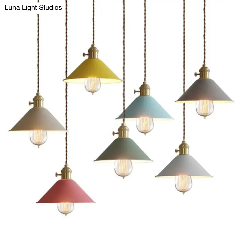 Vintage Metallic Hanging Lamp With Conical Shade - Single-Bulb Pendant Light For Restaurant