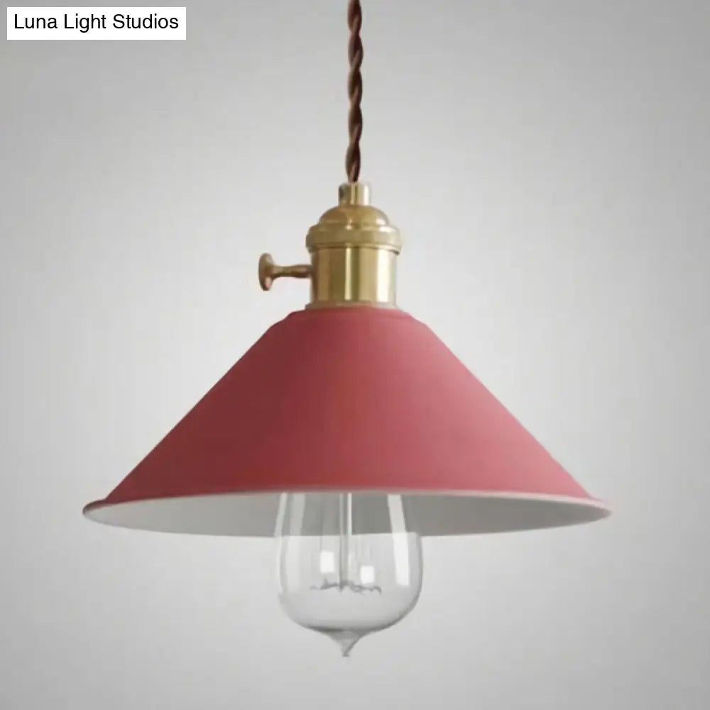 Vintage Metallic Hanging Lamp With Conical Shade - Single-Bulb Pendant Light For Restaurant Red