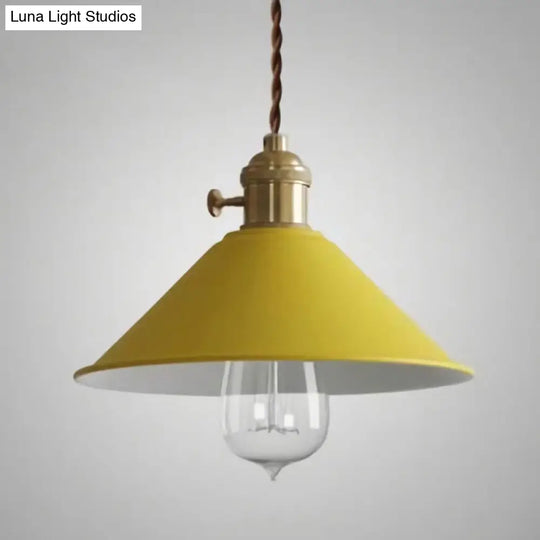 Vintage Metallic Hanging Lamp With Conical Shade - Single-Bulb Pendant Light For Restaurant Yellow