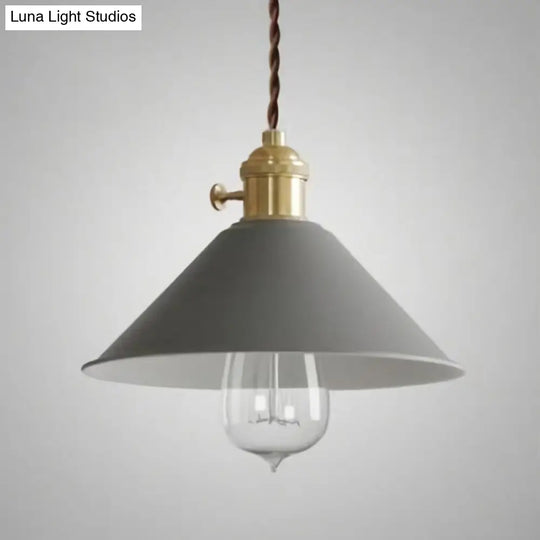 Vintage Metallic Hanging Lamp With Conical Shade - Single-Bulb Pendant Light For Restaurant Grey
