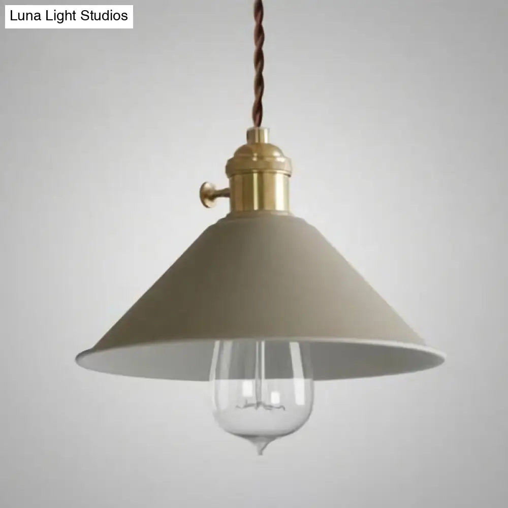 Vintage Metallic Hanging Lamp With Conical Shade - Single-Bulb Pendant Light For Restaurant Khaki