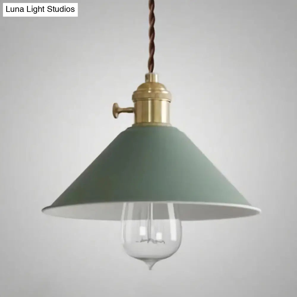 Vintage Metallic Hanging Lamp With Conical Shade - Single-Bulb Pendant Light For Restaurant Green