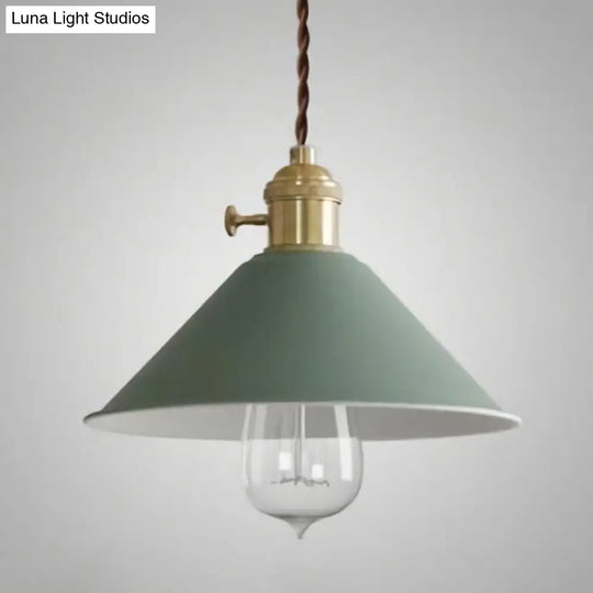 Vintage Metallic Hanging Lamp With Conical Shade - Single-Bulb Pendant Light For Restaurant Green
