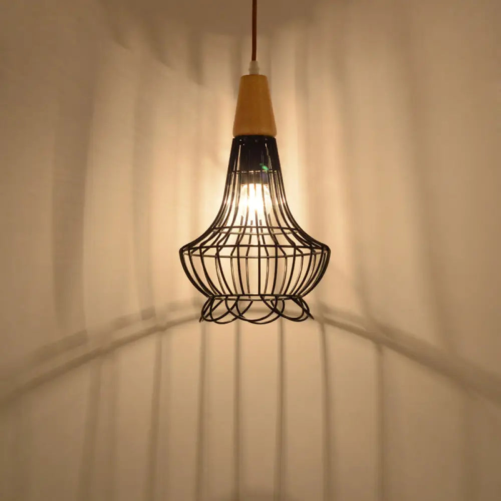 Vintage Metallic Pendant Lamp With Pear/Diamond/Gourd Cage Design - 1 Head Ceiling Hanging Light In