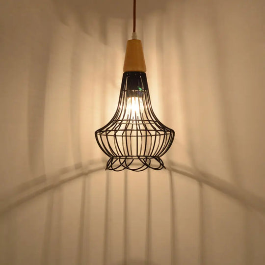 Vintage Metallic Pendant Lamp With Pear/Diamond/Gourd Cage Design - 1 Head Ceiling Hanging Light In