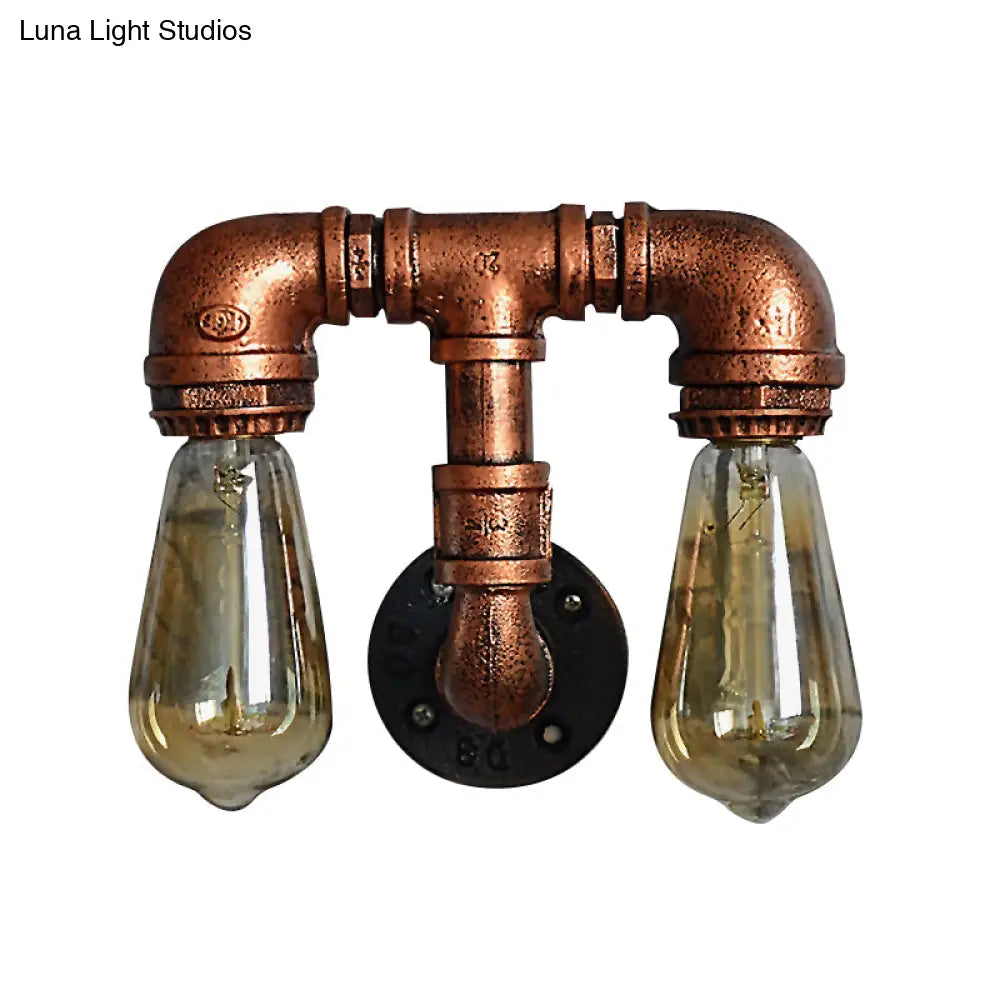 Vintage Metallic Pipe Wall Sconce With Open Bulb - Antique Copper Finish