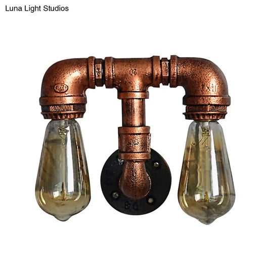 Vintage Metallic Pipe Wall Sconce With Open Bulb - Antique Copper Finish