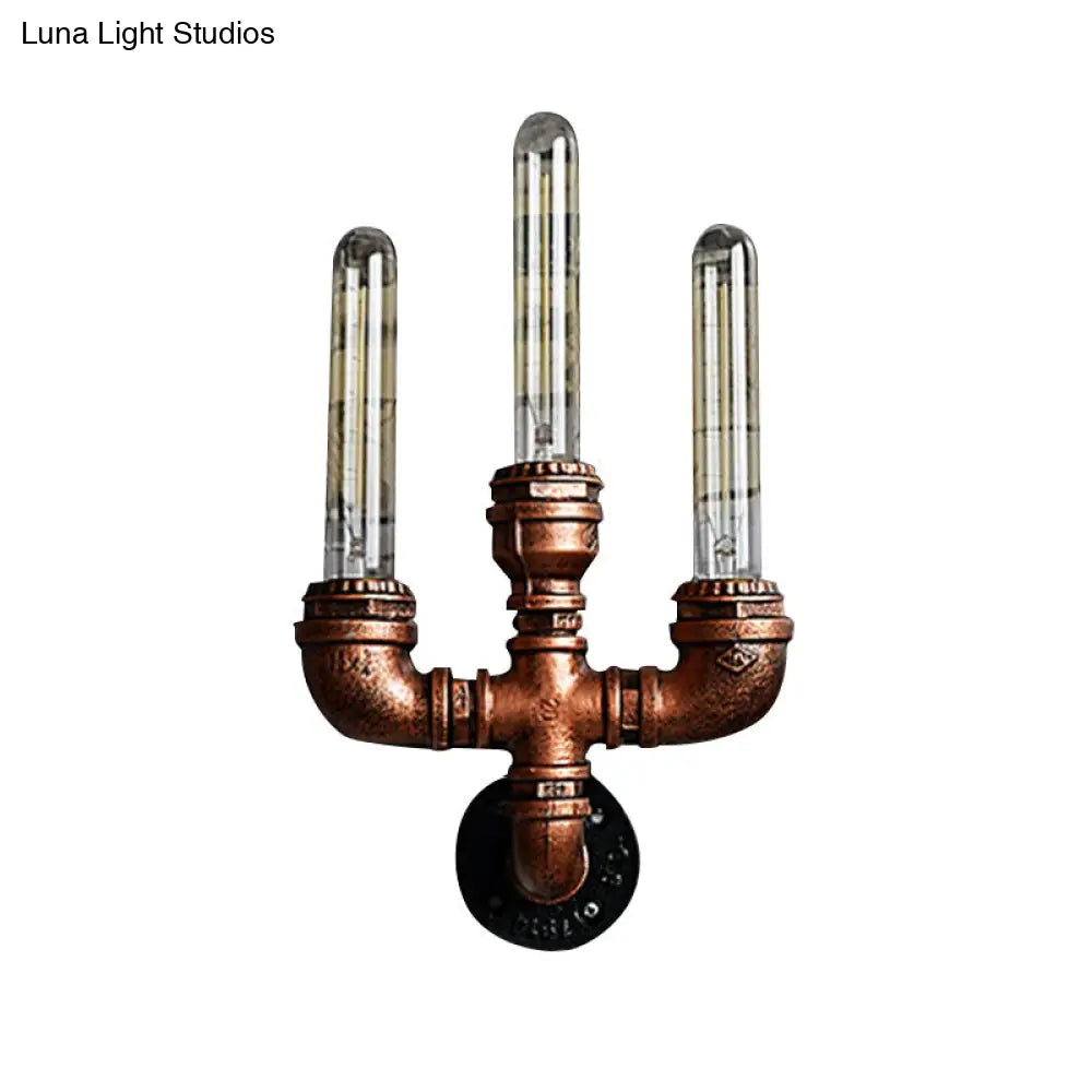 Vintage Metallic Pipe Wall Sconce With Open Bulb - Antique Copper Finish