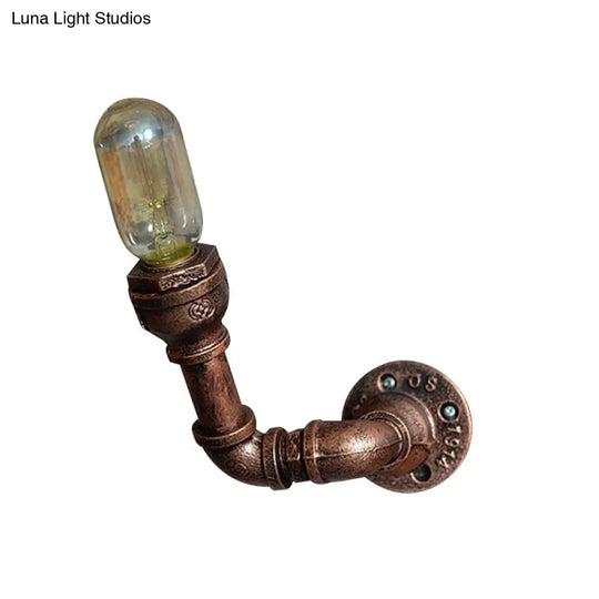 Vintage Metallic Pipe Wall Sconce With Open Bulb - Antique Copper Finish