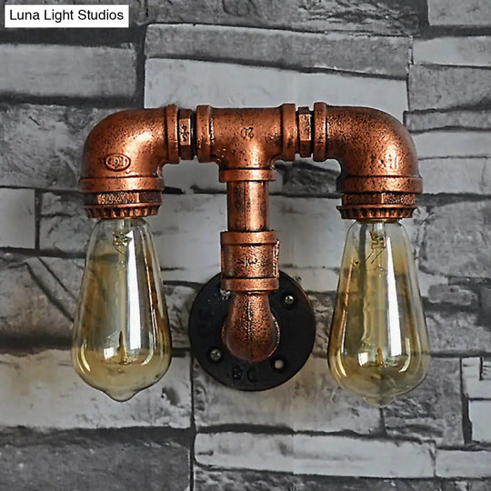 Vintage Metallic Pipe Wall Sconce With Open Bulb - Antique Copper Finish