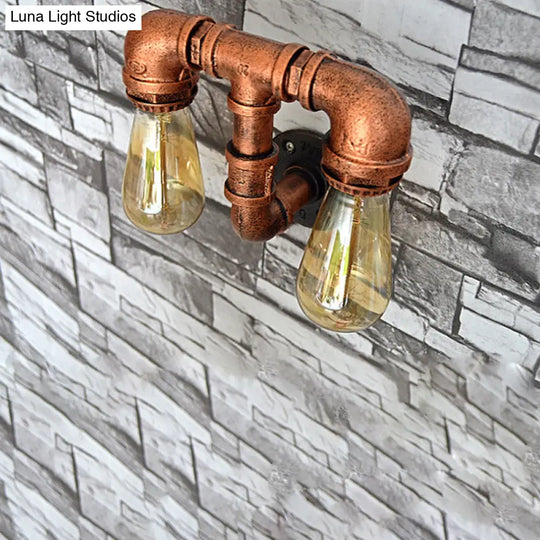 Vintage Metallic Pipe Wall Sconce With Open Bulb - Antique Copper Finish