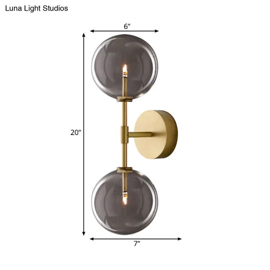 Vintage Metallic Wall Light Sconce - Black/Brass Finish 2 Bulbs Clear/Smoke Grey Glass Shade