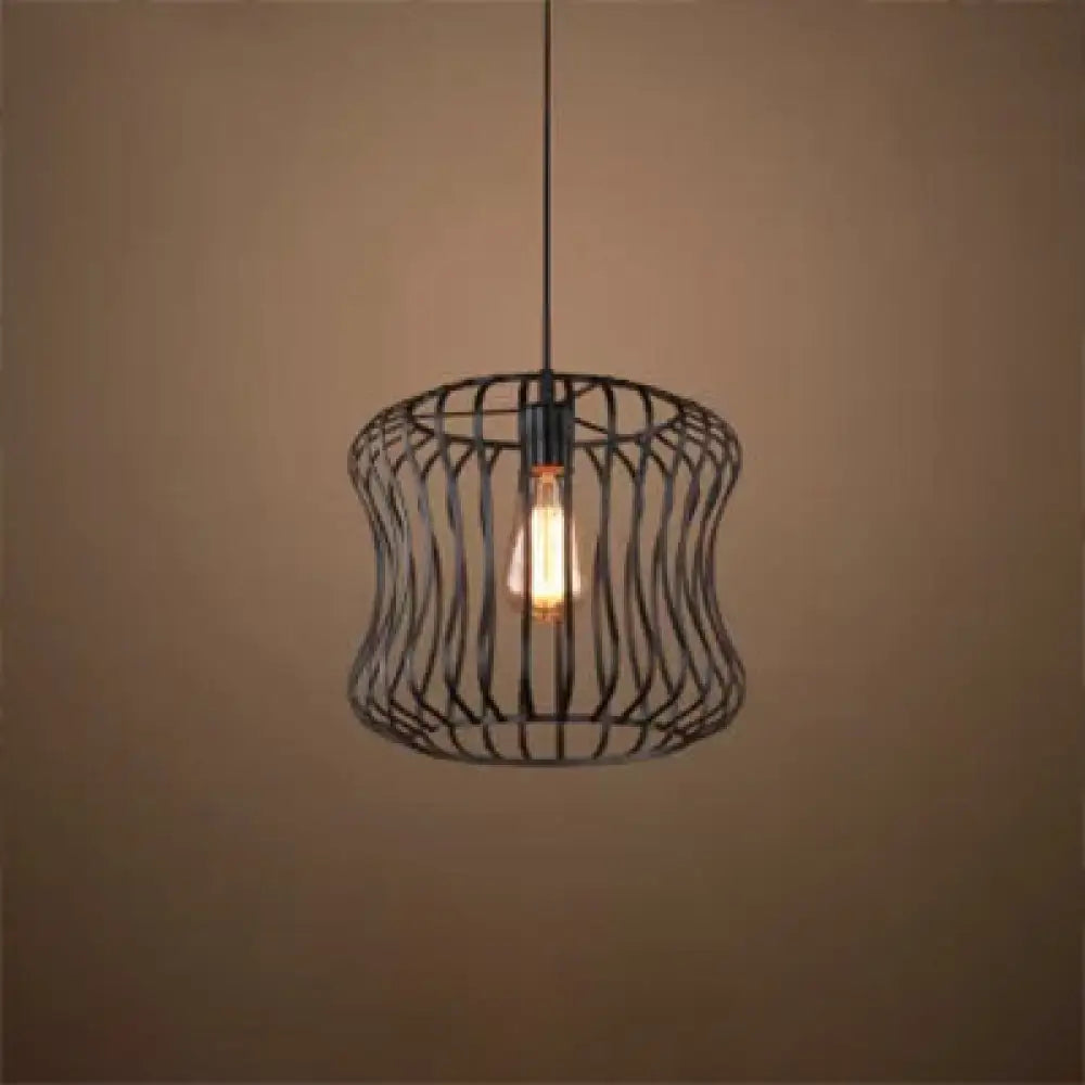 Vintage Metallic Wire Guard Ceiling Light In Matte Black - 1 Head Suspension For Living Room