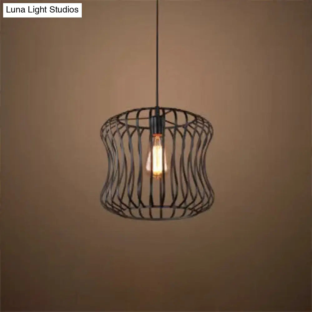 Vintage Metallic Ceiling Light In Matte Black With Wire Guard - Perfect For Living Room Suspension