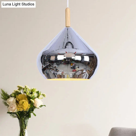 Vintage Wood Mirror Ball Pendant Light - Metallic Ceiling Hanging Lamp Chrome