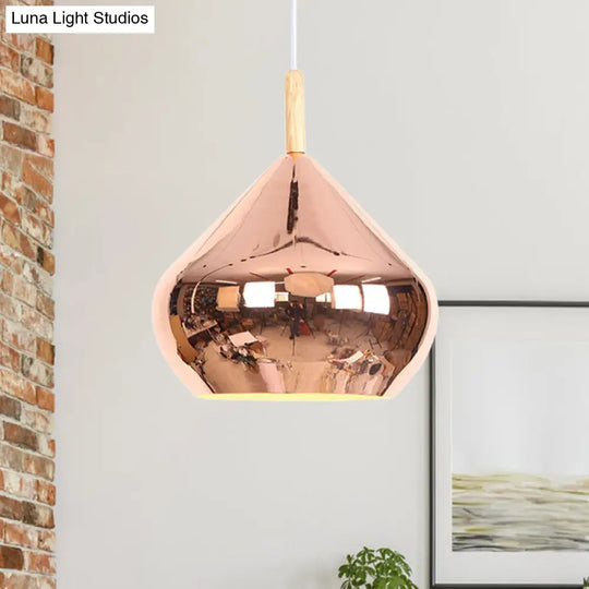 Vintage Wood Mirror Ball Pendant Light - Metallic Ceiling Hanging Lamp Rose Gold