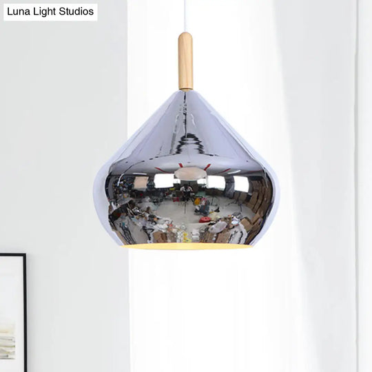 Vintage Wood Mirror Ball Pendant Light - Metallic Ceiling Hanging Lamp