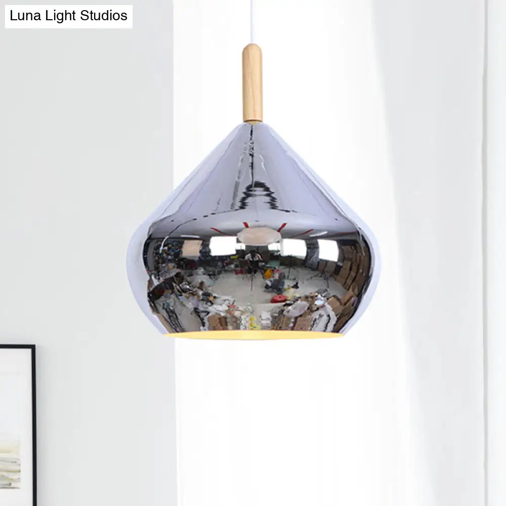Vintage Metallic Wood Hanging Pendant Light With Mirror Ball