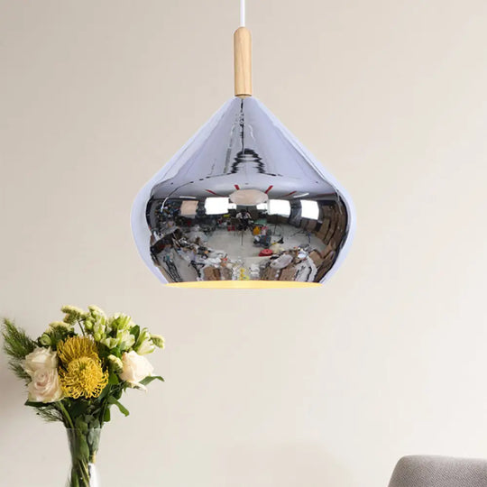 Vintage Metallic Wood Hanging Pendant Light With Mirror Ball Chrome