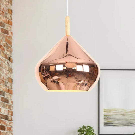 Vintage Metallic Wood Hanging Pendant Light With Mirror Ball Rose Gold