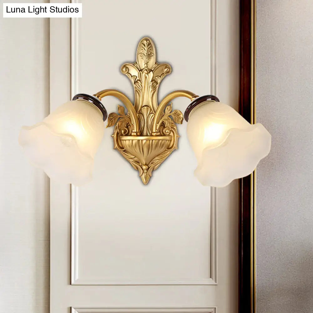 Vintage Milk Glass Wall Sconce - Stylish 1/2-Head Hallway Lamp In Brass