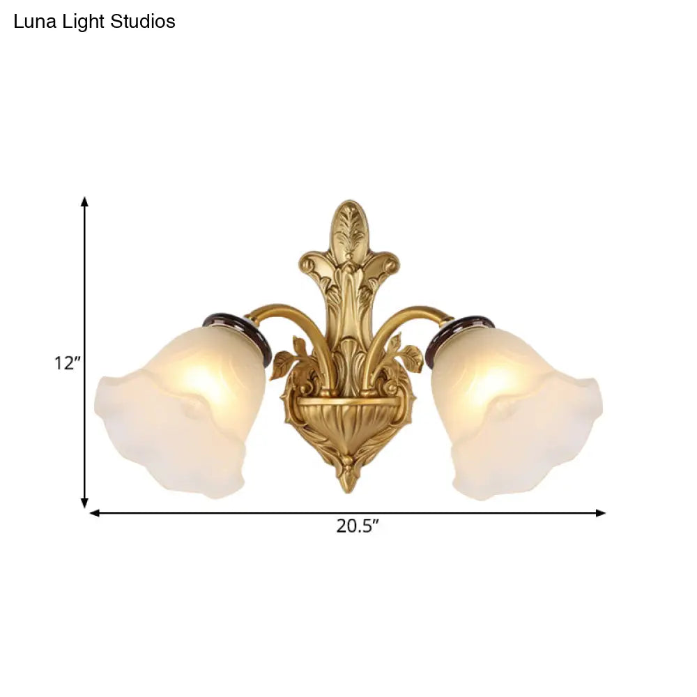 Vintage Milk Glass Wall Sconce - Stylish 1/2-Head Hallway Lamp In Brass