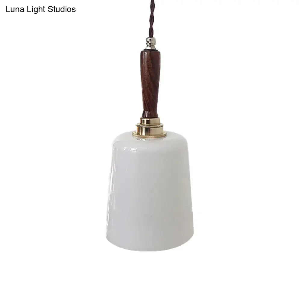 Vintage Milk White Glass Bell Hanging Light Kit - Brown Ceiling Suspension Lamp With 1 Bulb