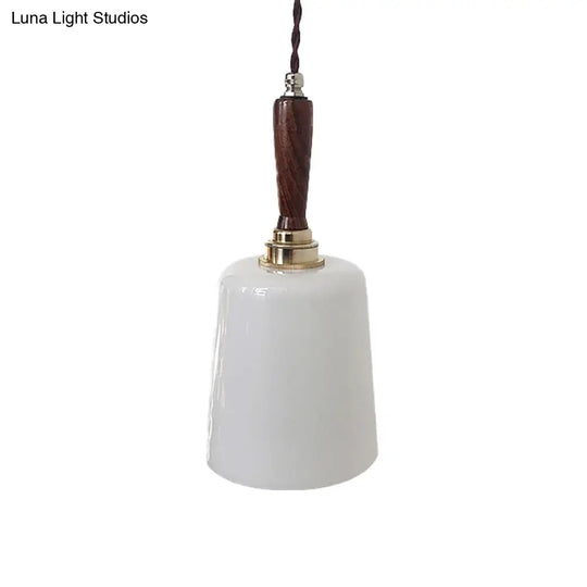 Vintage Milk White Glass Bell Hanging Light Kit - Brown Ceiling Suspension Lamp With 1 Bulb