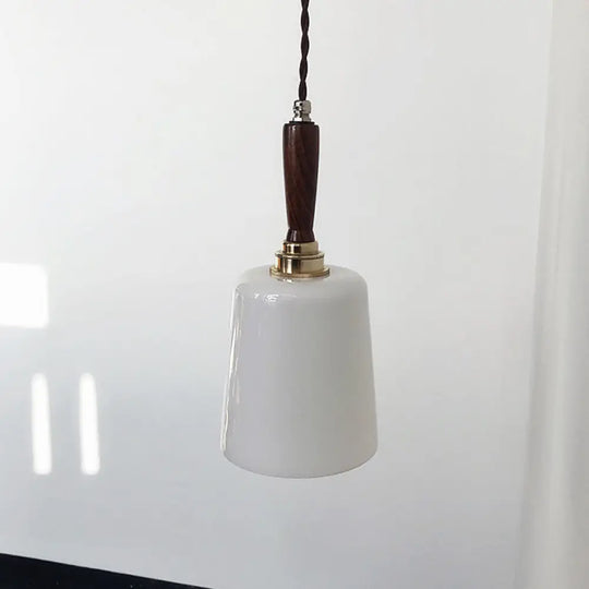 Vintage Milk White Glass Bell Hanging Light Kit - Brown Ceiling Suspension Lamp With 1 Bulb