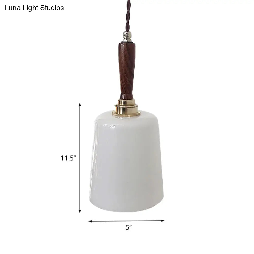 Vintage Milk White Glass Bell Hanging Light Kit: 1 Bulb Brown Ceiling Suspension Lamp