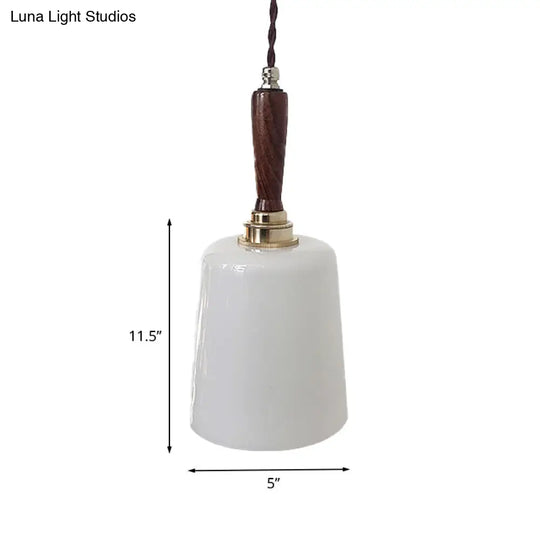 Vintage Milk White Glass Bell Hanging Light Kit: 1 Bulb Brown Ceiling Suspension Lamp