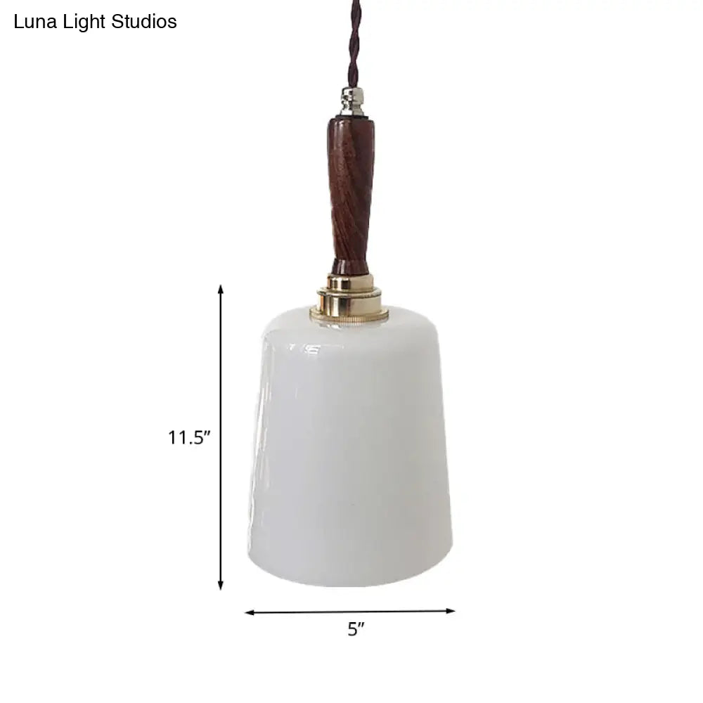 Vintage Milk White Glass Bell Hanging Light Kit - Brown Ceiling Suspension Lamp With 1 Bulb