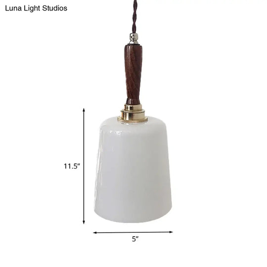 Vintage Milk White Glass Bell Hanging Light Kit - Brown Ceiling Suspension Lamp With 1 Bulb