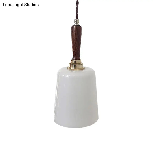 Vintage Milk White Glass Bell Hanging Light Kit: 1 Bulb Brown Ceiling Suspension Lamp