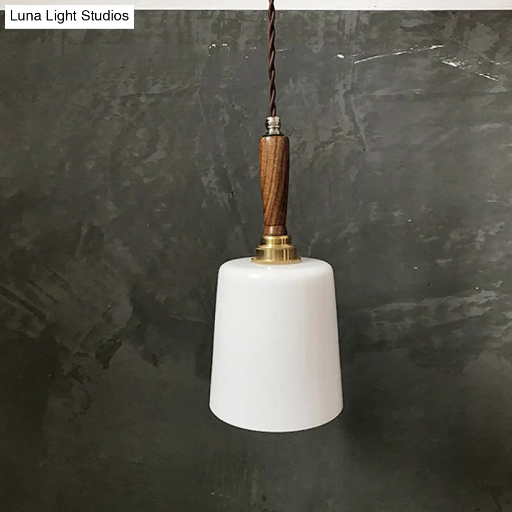 Vintage Milk White Glass Bell Hanging Light Kit: 1 Bulb Brown Ceiling Suspension Lamp