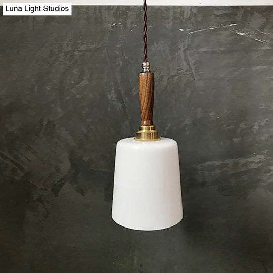 Vintage Milk White Glass Bell Hanging Light Kit: 1 Bulb Brown Ceiling Suspension Lamp