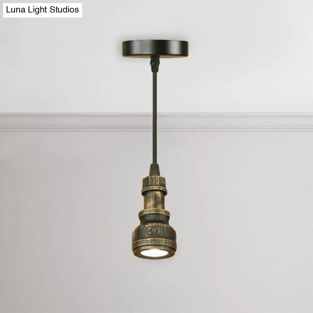 Aged Brass Water Pipe Mini Pendant Lamp - Antique Style 1-Light Wrought Iron Fixture