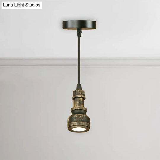 Aged Brass Water Pipe Mini Pendant Lamp - Antique Style 1-Light Wrought Iron Fixture