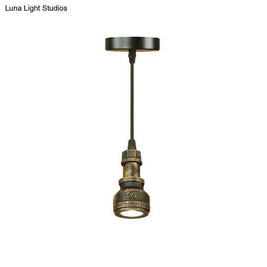 Aged Brass Water Pipe Mini Pendant Lamp - Antique Style 1-Light Wrought Iron Fixture
