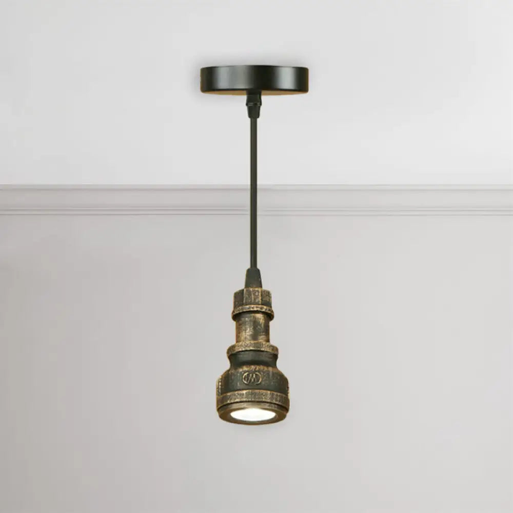 Vintage Mini Pendant Lamp With Water Pipe And Wrought Iron In Aged Brass Finish Antique