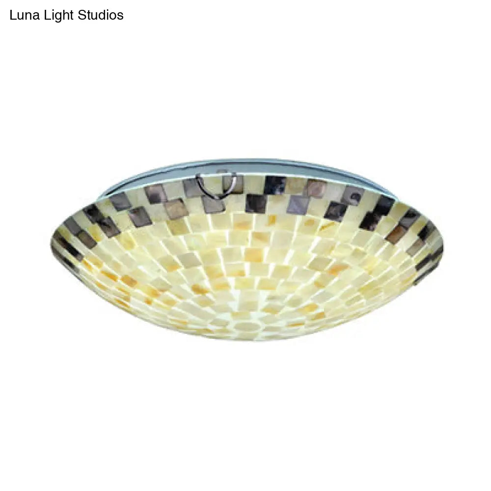 Vintage Mosaic Glass Flush Mount Ceiling Light - Beige Bowl 1 Bulb 12’/16’/19.5’ Wide Ideal