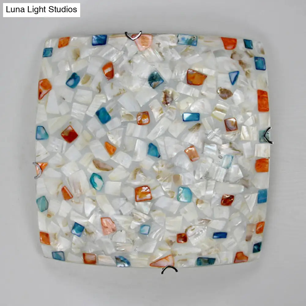 Vintage Mosaic Glass Flush Mount Ceiling Light For Living Room - Colorful Square Design