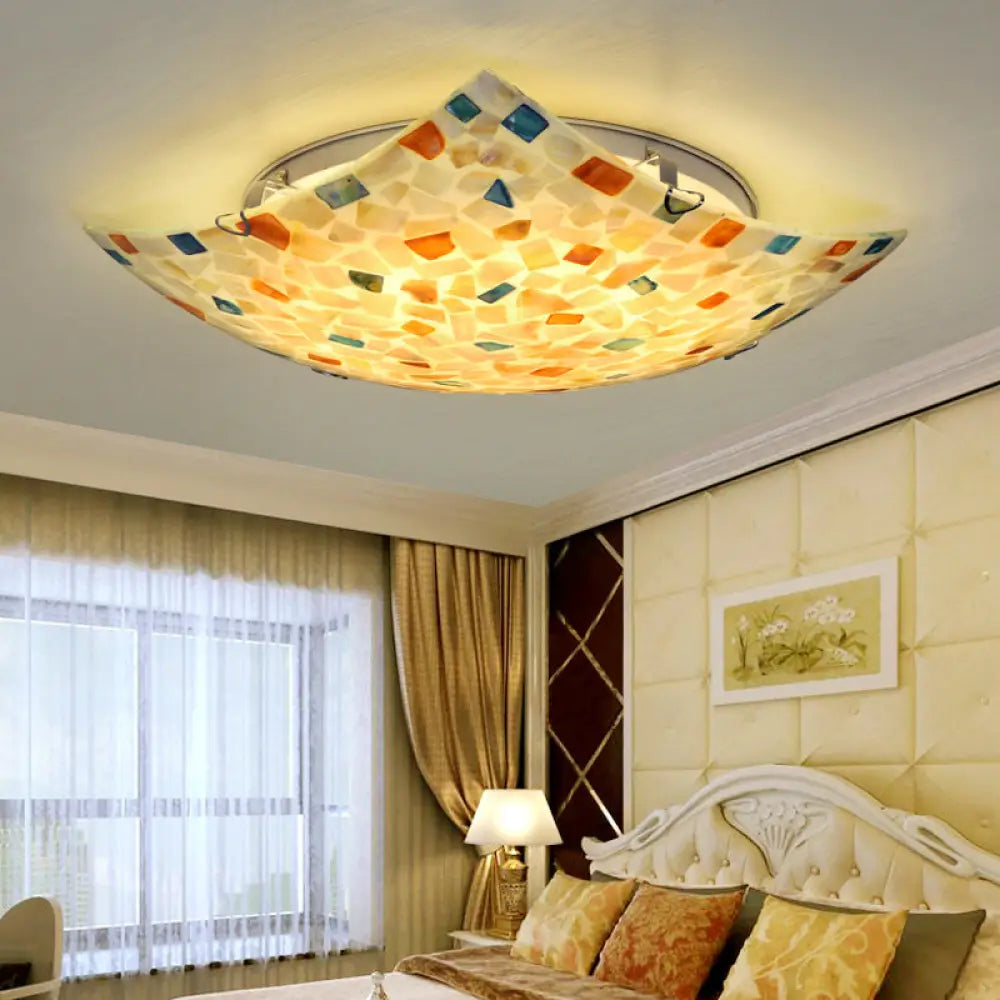 Vintage Mosaic Glass Flush Mount Ceiling Light For Living Room - Colorful Square Design White