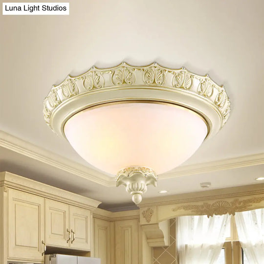 Vintage Opal Frosted Glass Flushmount Ceiling Light In White - 2/3 - Bulb Bowl Style Various Widths