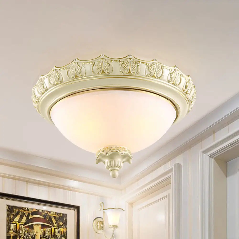 Vintage Opal Frosted Glass Flushmount Ceiling Light In White - 2/3 - Bulb Bowl Style Various Widths