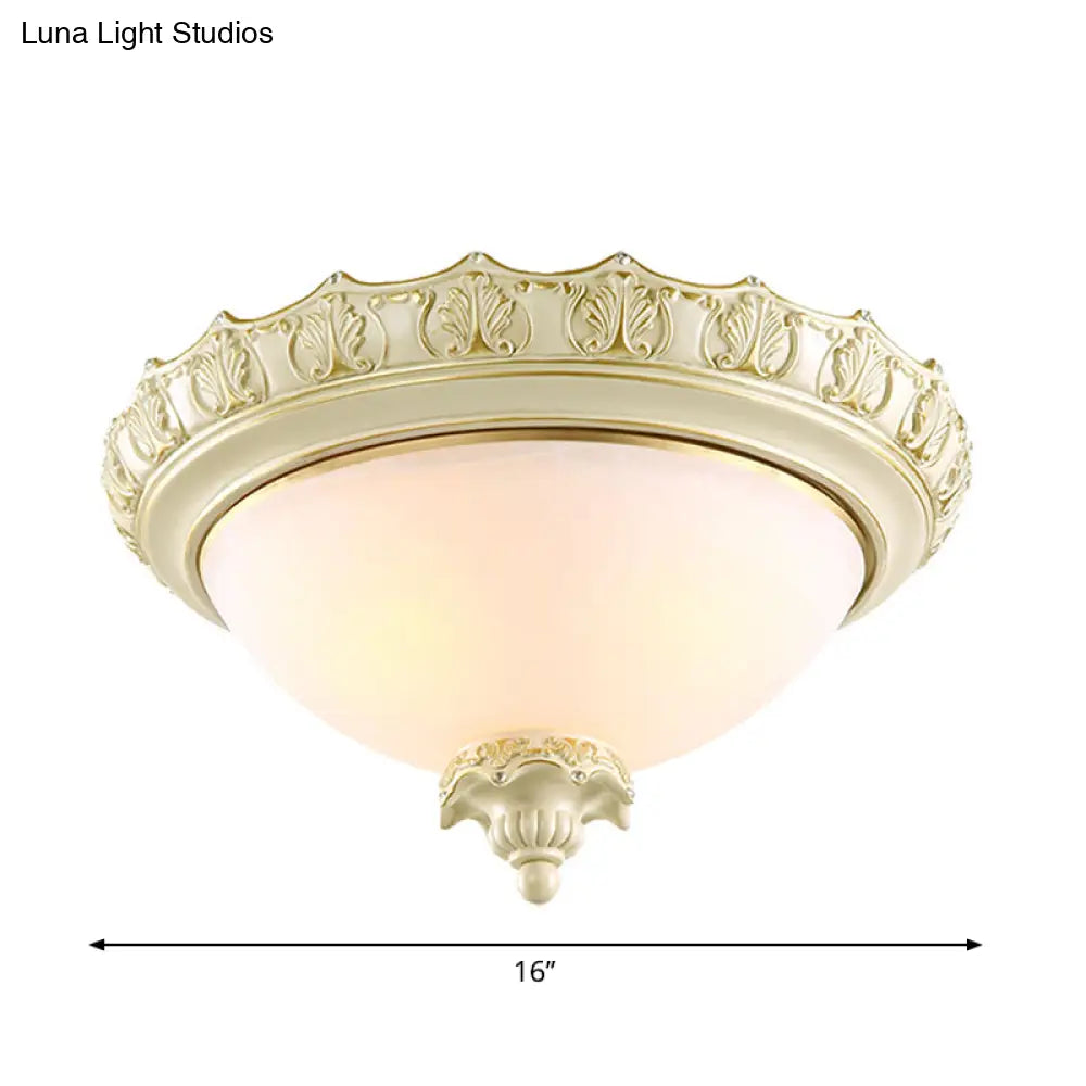 Vintage Opal Frosted Glass Flushmount Ceiling Light In White - 2/3 - Bulb Bowl Style Various Widths