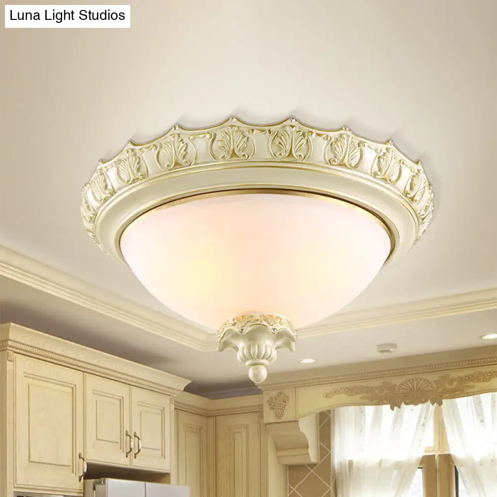 Vintage Opal Frosted Glass Flushmount Ceiling Light In White - 2/3-Bulb Bowl Style Various Widths