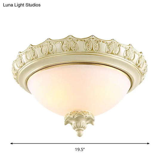 Vintage Opal Frosted Glass Flushmount Ceiling Light In White - 2/3-Bulb Bowl Style Various Widths